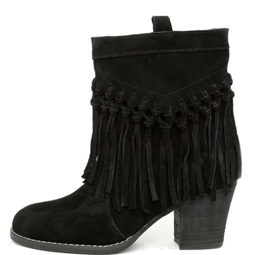 Black suede fringe bootie
